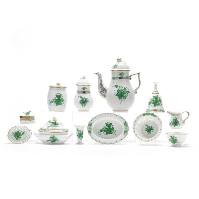 herend-twelve-pieces-of-i-chinese-green-bouquet-i-porcelain-tableware