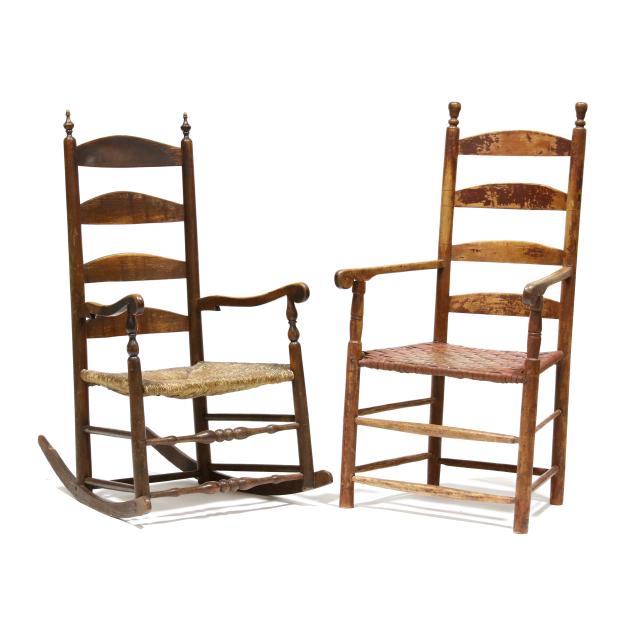 two-early-american-ladder-back-chairs