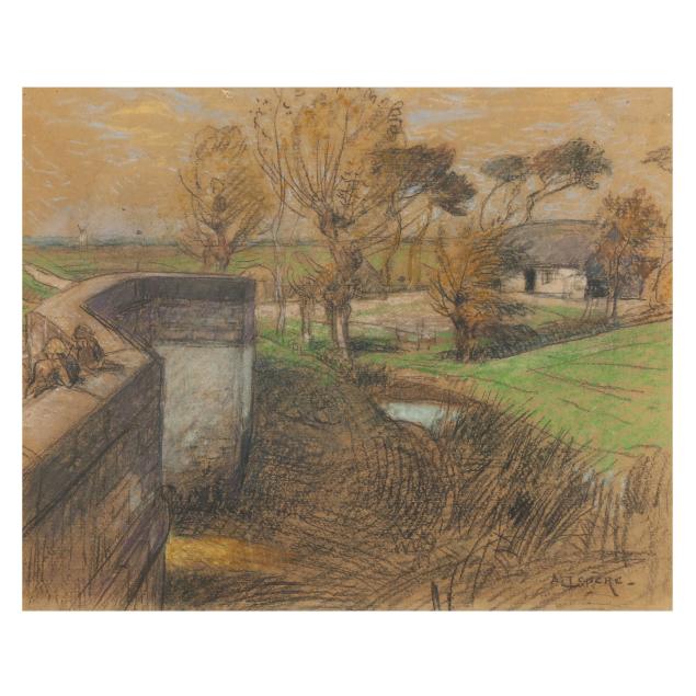 auguste-louis-lepere-french-1849-1918-i-la-chaumiere-pres-du-pont-i