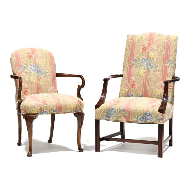 two-hickory-white-upholstered-library-chairs