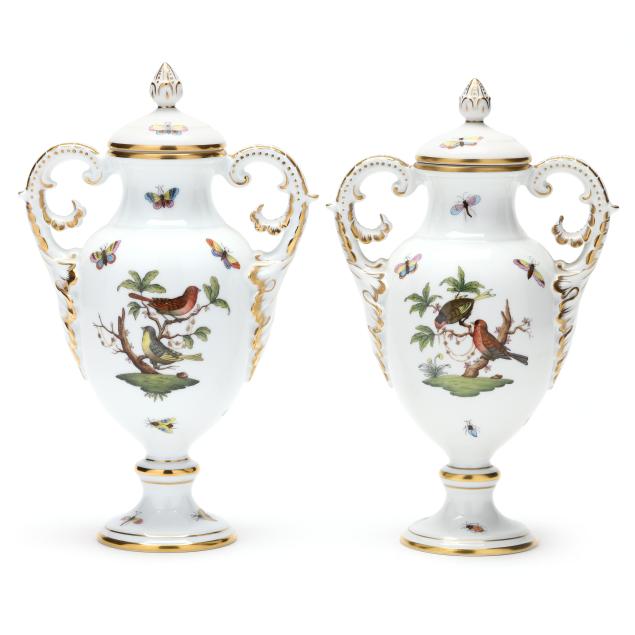 herend-pair-of-i-rothschild-bird-i-porcelain-footed-urns-with-lids