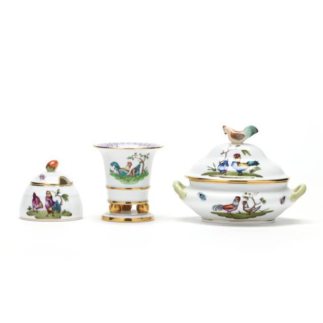 herend-three-pieces-of-i-chanticleer-i-porcelain-tableware