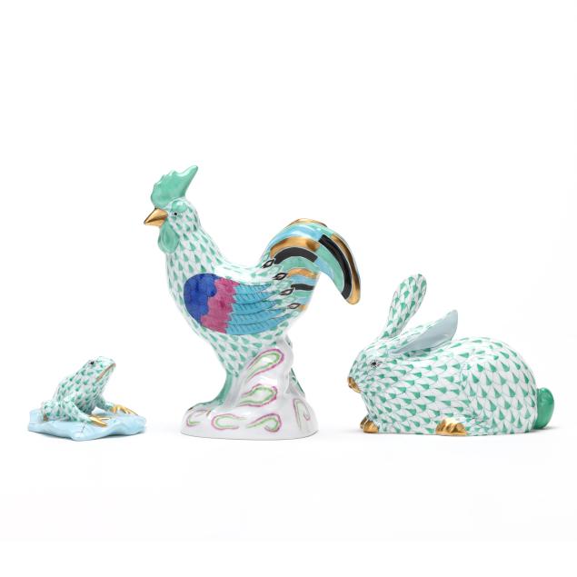 herend-three-green-fishnet-porcelain-animals
