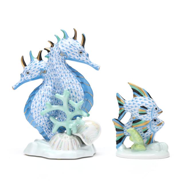 herend-two-blue-fishnet-porcelain-sea-creatures