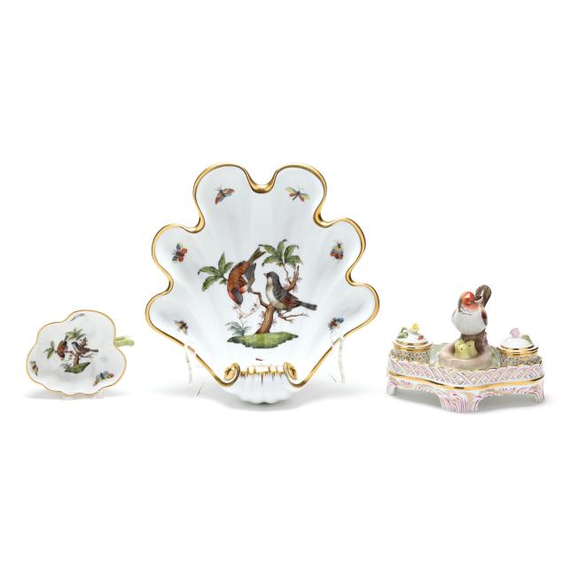 herend-three-pieces-of-i-rothschild-bird-i-porcelain-tableware