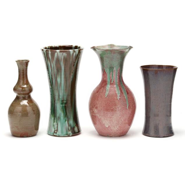 attributed-j-b-cole-pottery-steeds-nc-four-pottery-vases
