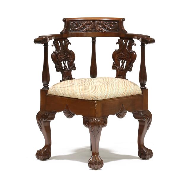 irish-chippendale-style-carved-mahogany-corner-chair