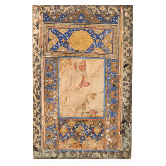 a-small-persian-illuminated-manuscript-page-with-a-painting-of-a-dervish