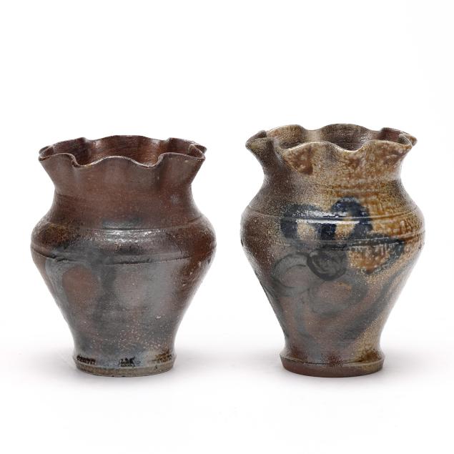 stangl-stoneware-flemington-nj-two-ruffled-rim-vases
