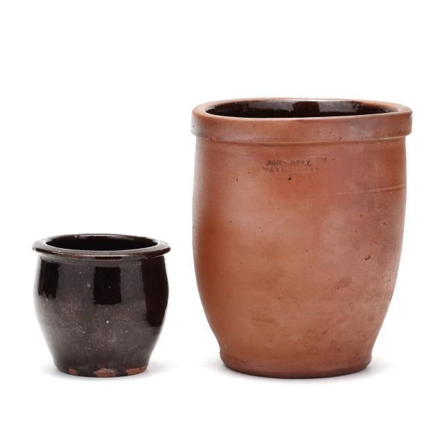 two-pennsylvania-redware-pots-including-john-bell