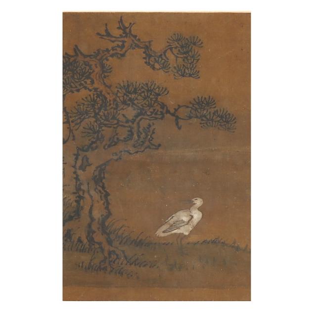 a-chinese-painting-of-a-crane-and-pine-on-silk