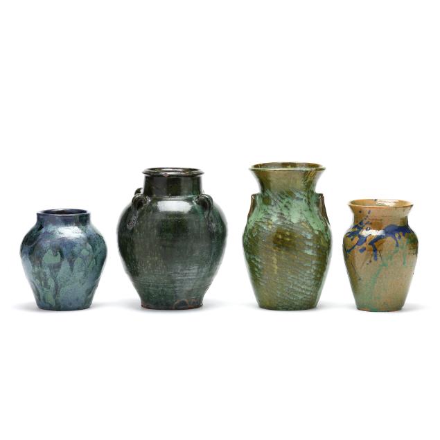 four-vintage-north-carolina-glazed-pottery-vases