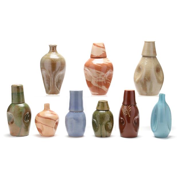collection-of-nine-north-carolina-pottery-pinch-bottles