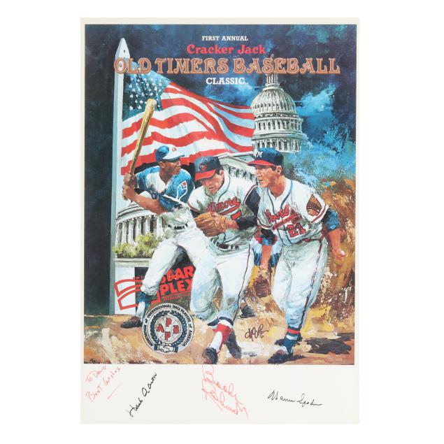 hank-aaron-signed-first-annual-cracker-jacks-old-timers-baseball-classic-poster