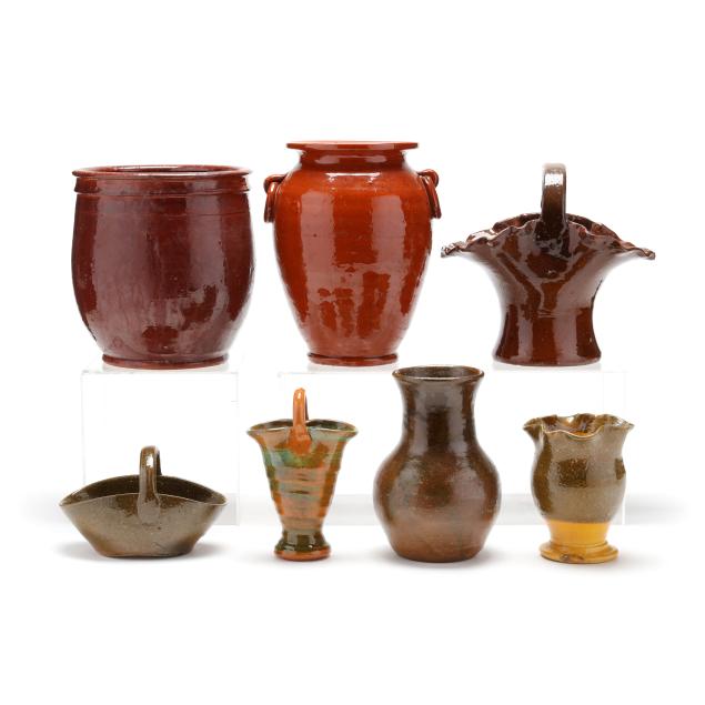 a-selection-of-seven-vintage-pottery-wares-including-w-n-owen-nc-1904-1981