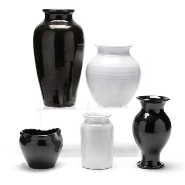 five-art-pottery-vases-in-monochrome-glazes