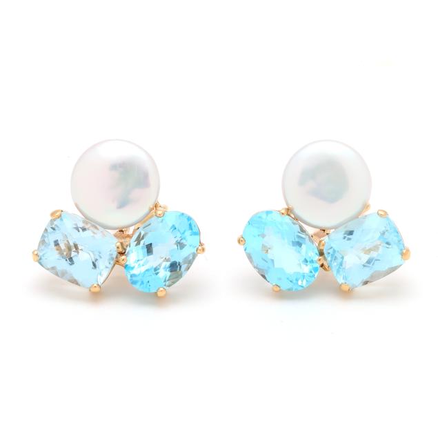 gold-blue-topaz-and-pearl-cluster-earrings