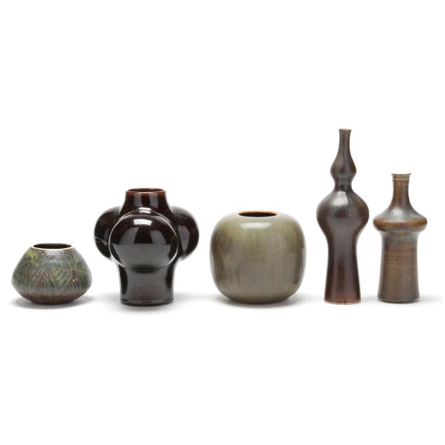 five-european-mid-century-modern-pottery-vases