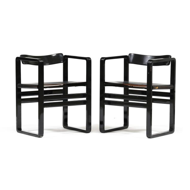 pair-of-post-modern-black-lacquered-armchairs