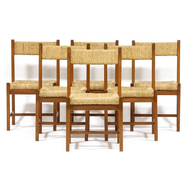 manner-of-martin-visser-six-teak-rush-seat-dining-chairs
