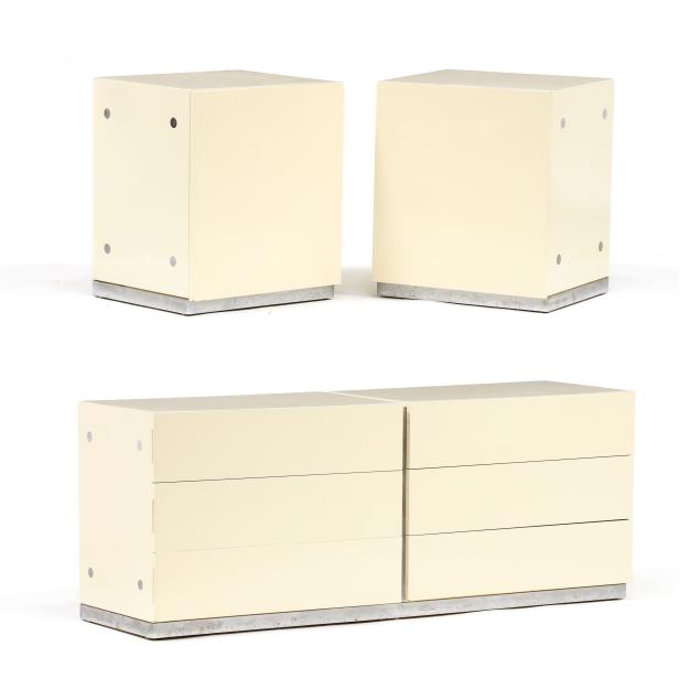 milo-bauman-american-1923-2003-post-modern-white-dresser-and-side-cabinets