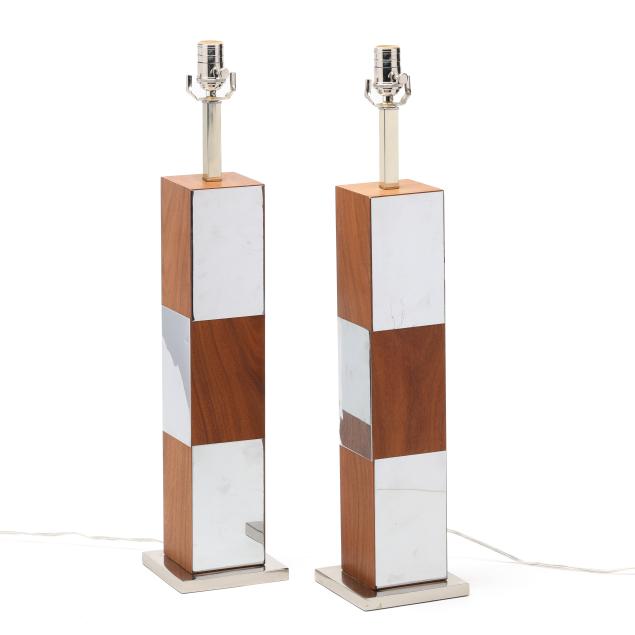 manner-of-paul-evans-pair-of-chrome-and-wood-table-lamps