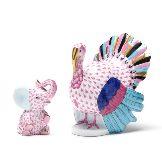 herend-two-pink-fishnet-porcelain-animals