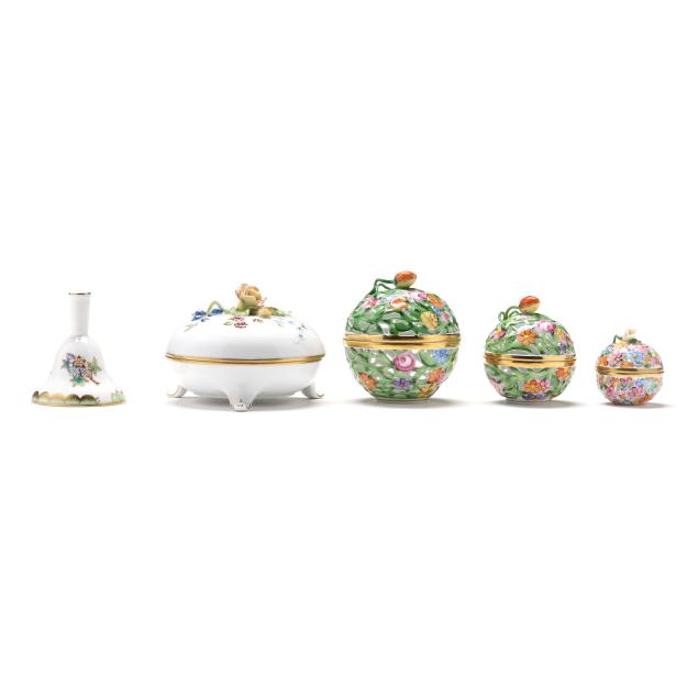 herend-four-porcelain-boxes-and-a-bell