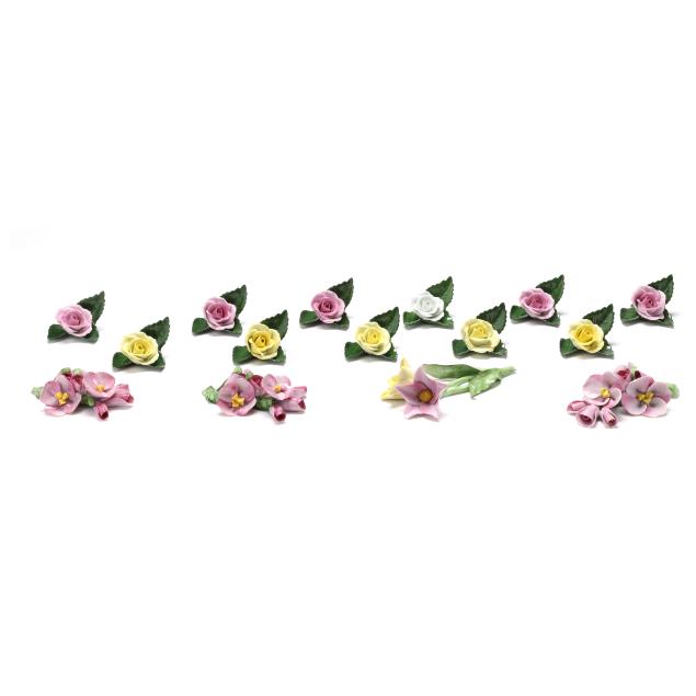 herend-eleven-porcelain-rose-place-card-holders-and-four-flowers