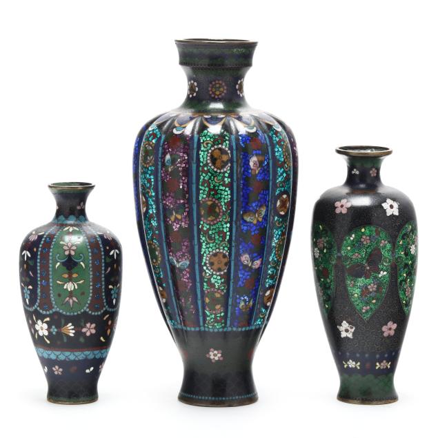 a-group-of-three-japanese-cloisonne-vases-with-floral-and-butterfly-decoration