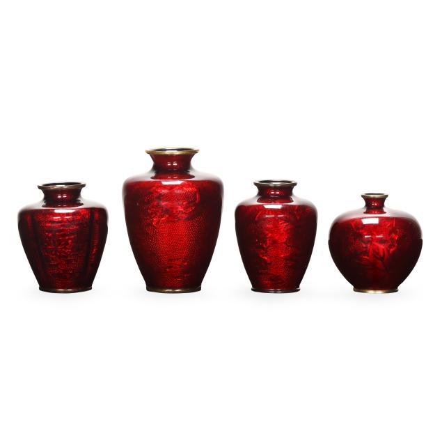 a-group-of-four-japanese-red-ground-ginbari-cloisonne-vases
