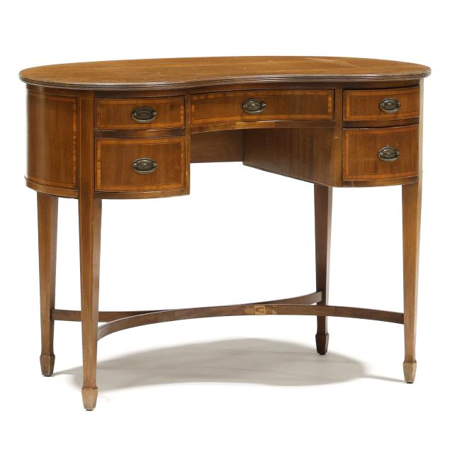 hepplewhite-style-banded-mahogany-kidney-shaped-writing-desk
