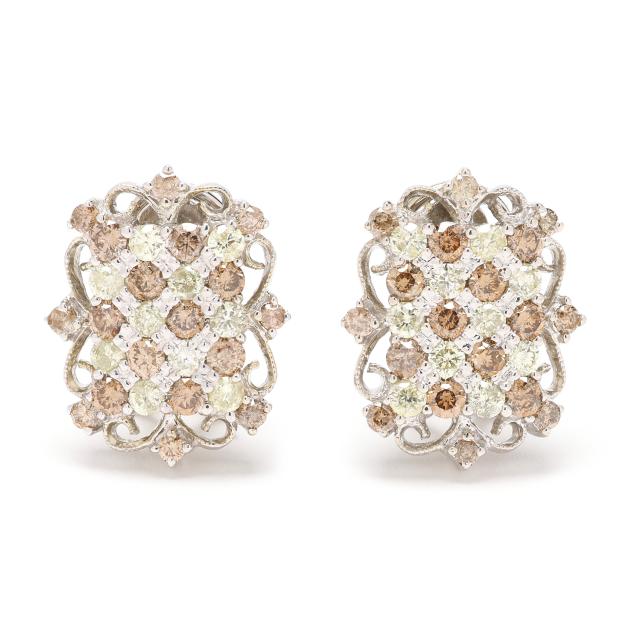 white-gold-and-multi-color-diamond-earrings
