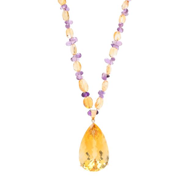 gold-and-citrine-pendant-ben-kho-with-a-citrine-and-amethyst-beaded-necklace
