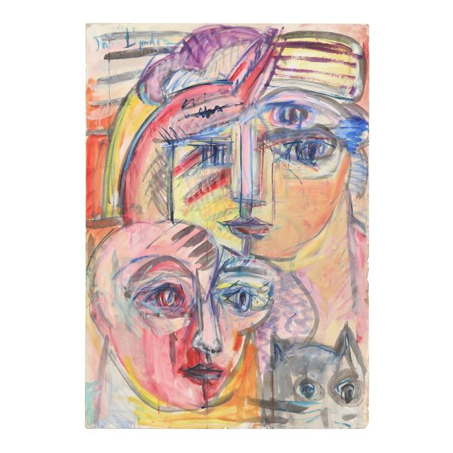 patrick-boudon-french-1944-1988-faces-and-cat