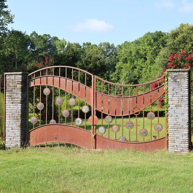 andrew-preiss-nc-large-commissioned-forged-steel-and-copper-garden-entry-gates