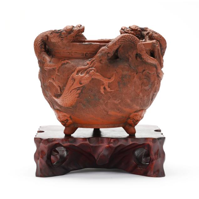 a-japanese-tokoname-red-ware-dragon-urn-with-stand