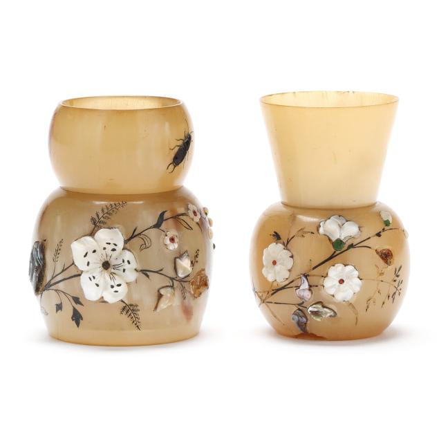 two-japanese-carved-horn-cups-with-shibayama-decoration
