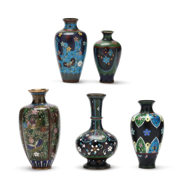 a-collection-of-five-japanese-cloisonne-vases