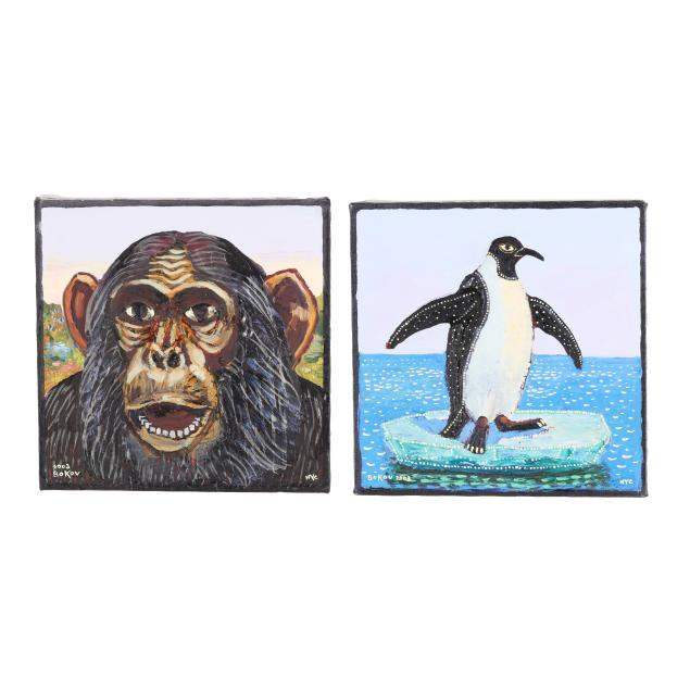 konstantin-bokov-ukranian-american-b-1940-monkey-penguin-on-iceberg-two-works
