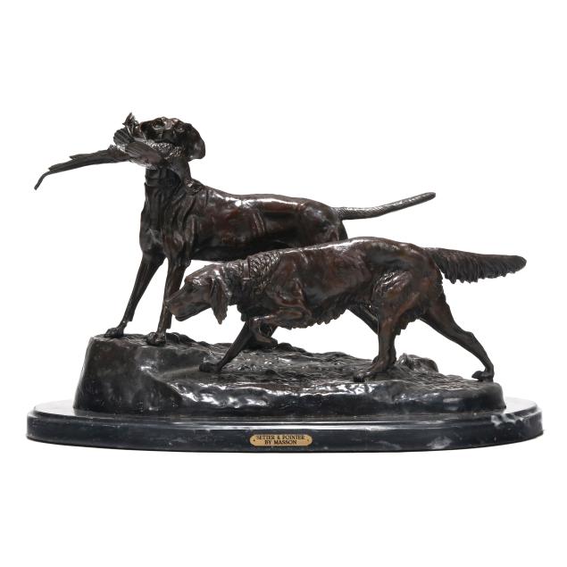 patinated-bronze-model-of-a-setter-and-pointer-signed-masson