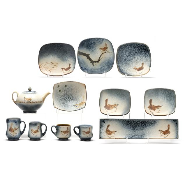 charlie-tefft-summerfield-nc-set-of-twelve-ceramic-carolina-wren-tableware