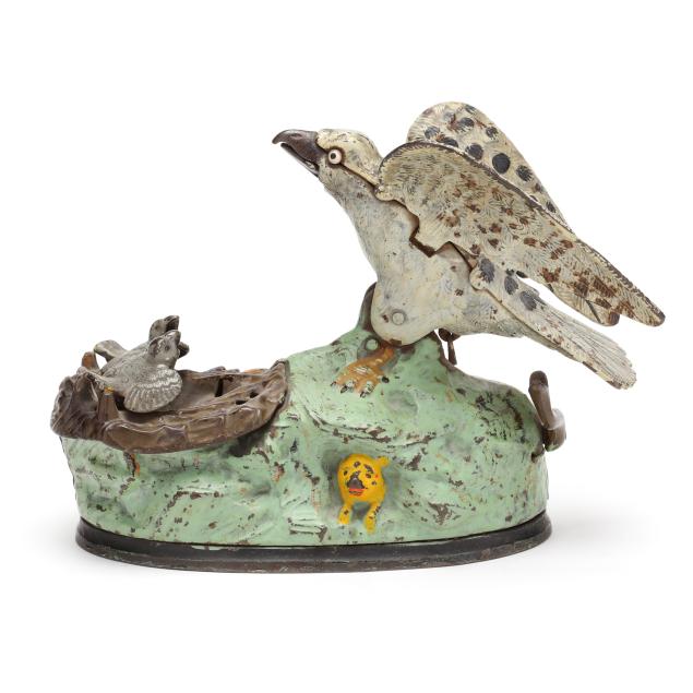 j-e-stevens-ct-1843-1950-eagle-eaglets-mechanical-coin-bank