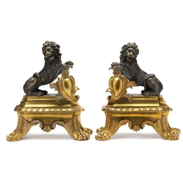pair-of-french-regence-style-bronze-lion-chenets