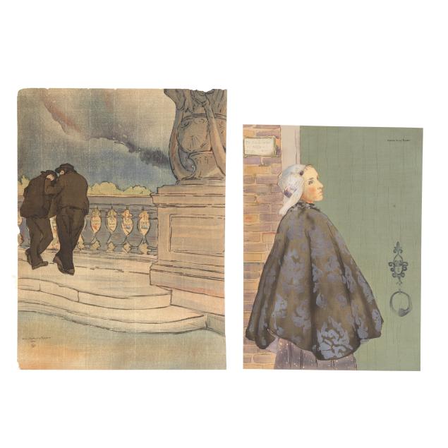 charles-hovey-pepper-american-1864-1950-i-dutch-woman-in-cloak-i-two-men-on-a-bridge