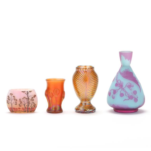 four-assorted-art-glass-cabinet-vases