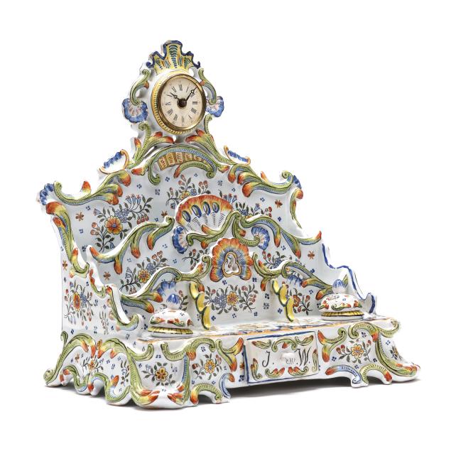 large-vintage-french-faience-clock-standish