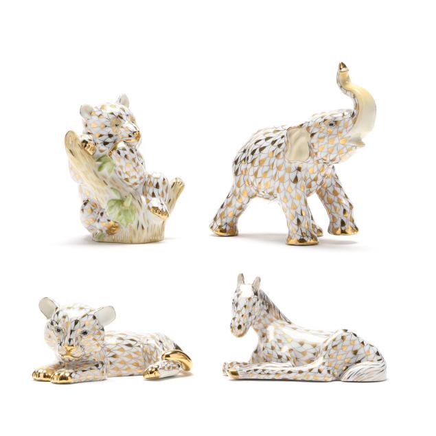 herend-four-gold-fishnet-porcelain-animals