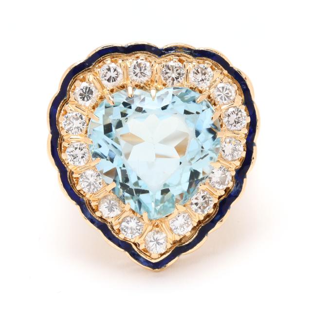 gold-aquamarine-diamond-and-blue-enamel-heart-motif-ring