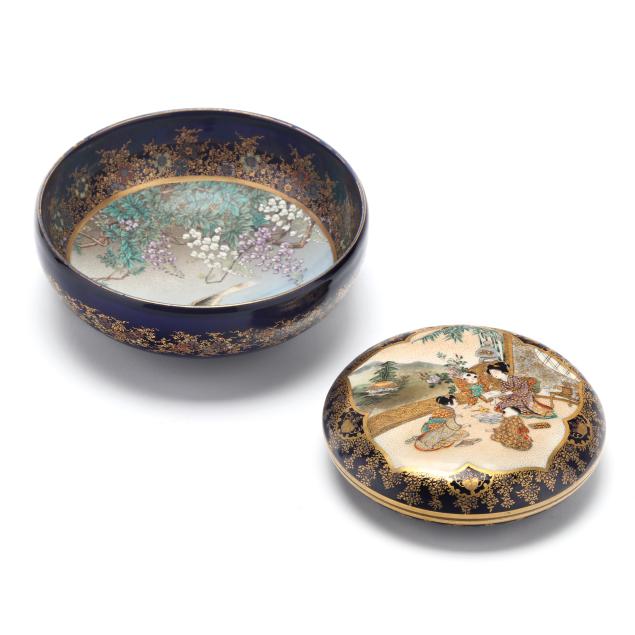 a-japanese-satsuma-bowl-by-kinkozan-and-circular-box-with-cover-by-furuyama